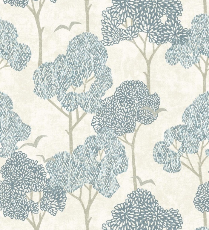 Papel pintado de árboles azules y pájaros con efecto texturizado - Central Park 682077