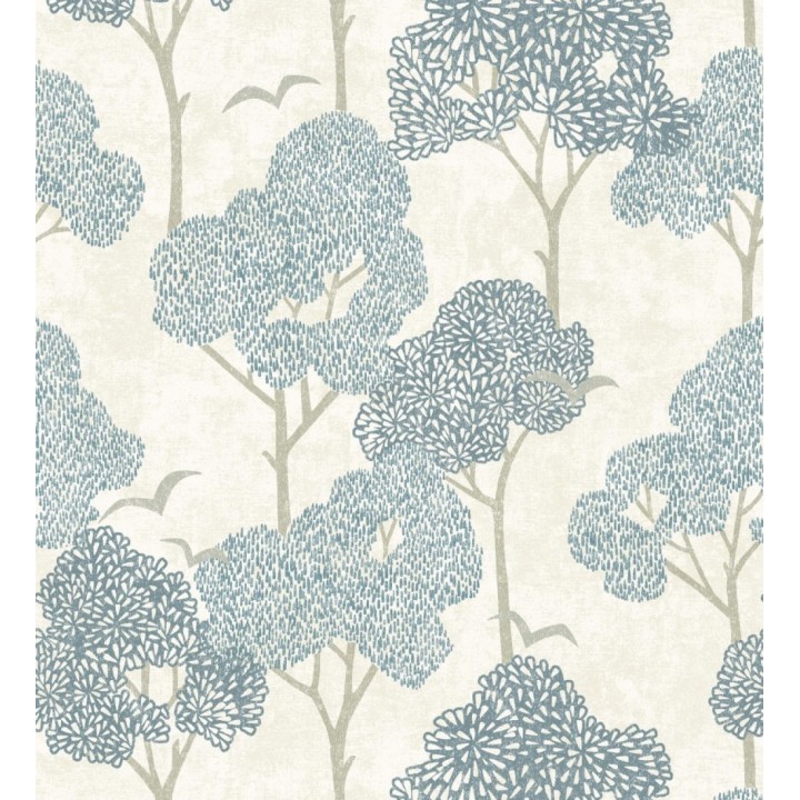 Papel pintado de árboles azules y pájaros con efecto texturizado - Central Park 682077