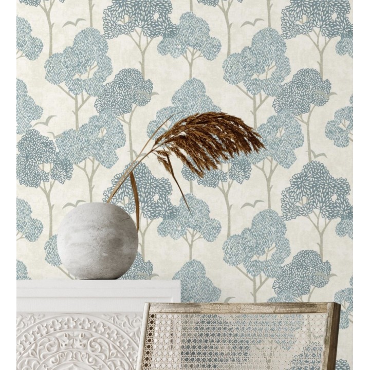 Papel pintado de árboles azules y pájaros con efecto texturizado - Central Park 682077