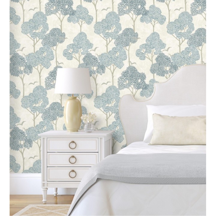 Papel pintado de árboles azules y pájaros con efecto texturizado - Central Park 682077