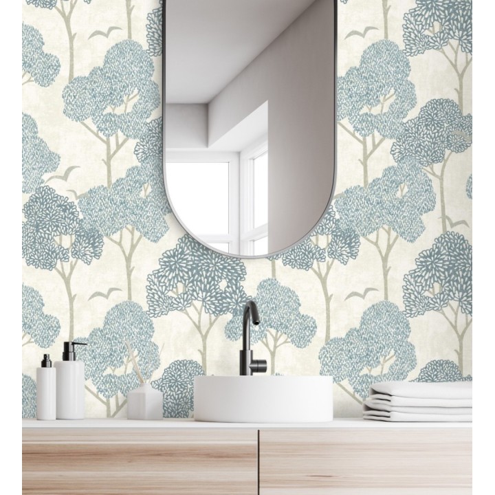Papel pintado de árboles azules y pájaros con efecto texturizado - Central Park 682077