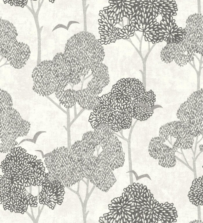 Papel pintado de árboles color gris y pájaros con efecto texturizado - Central Park 682078