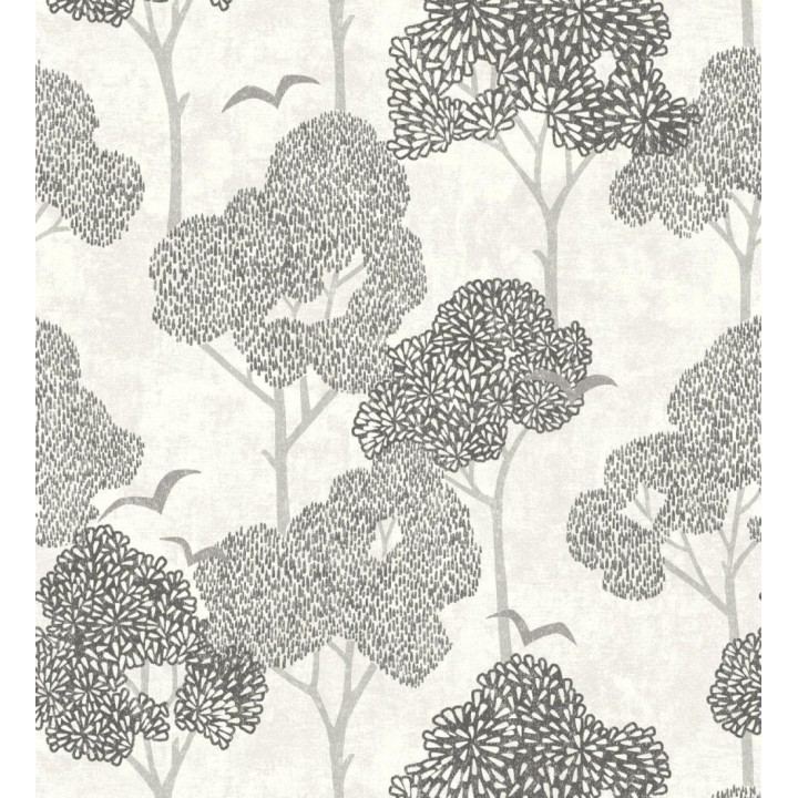 Papel pintado de árboles color gris y pájaros con efecto texturizado - Central Park 682078