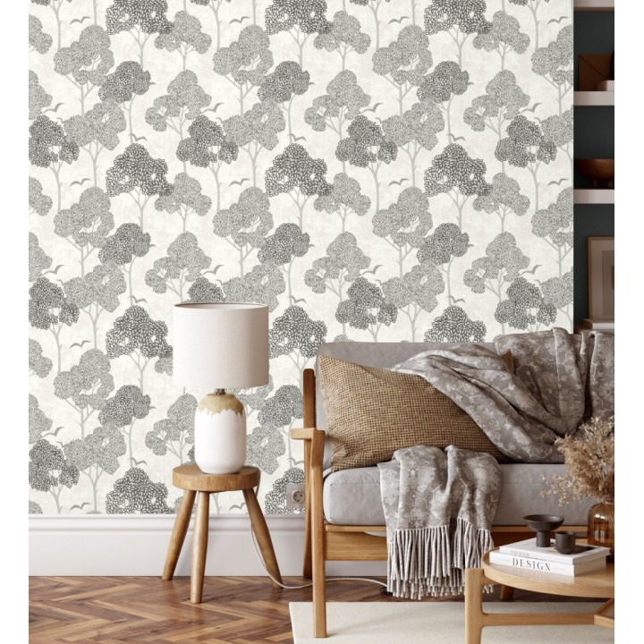 Papel pintado de árboles color gris y pájaros con efecto texturizado - Central Park 682078