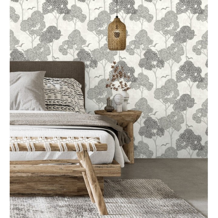 Papel pintado de árboles color gris y pájaros con efecto texturizado - Central Park 682078