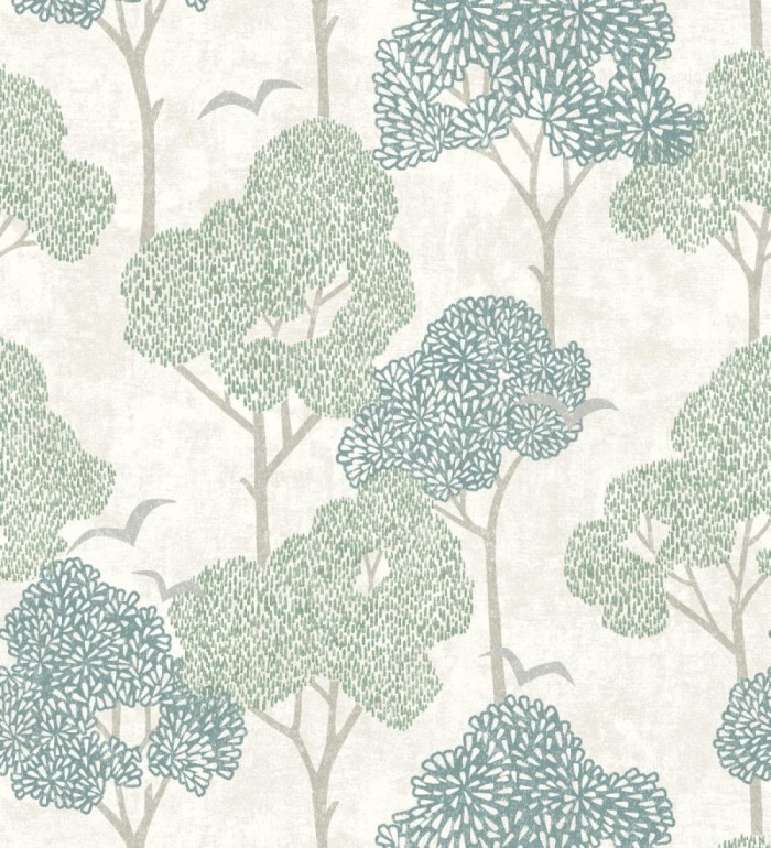 Papel pintado de árboles verdes y pájaros con efecto texturizado - Central Park 682079