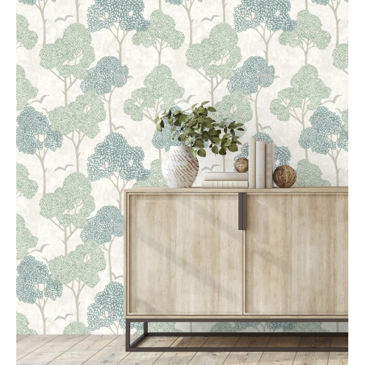 Papel pintado de árboles verdes y pájaros con efecto texturizado - Central Park 682079