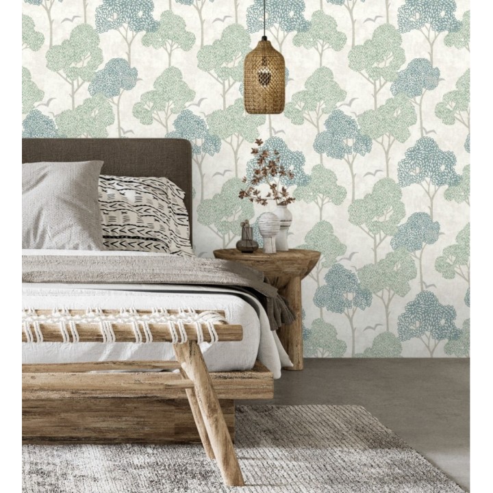 Papel pintado de árboles verdes y pájaros con efecto texturizado - Central Park 682079