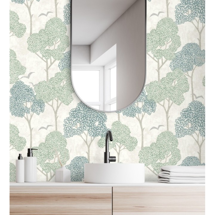 Papel pintado de árboles verdes y pájaros con efecto texturizado - Central Park 682079