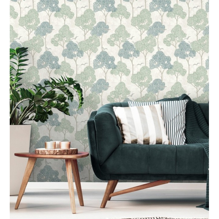 Papel pintado de árboles verdes y pájaros con efecto texturizado - Central Park 682079