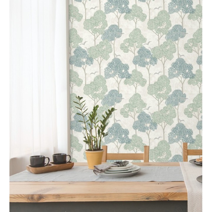 Papel pintado de árboles verdes y pájaros con efecto texturizado - Central Park 682079