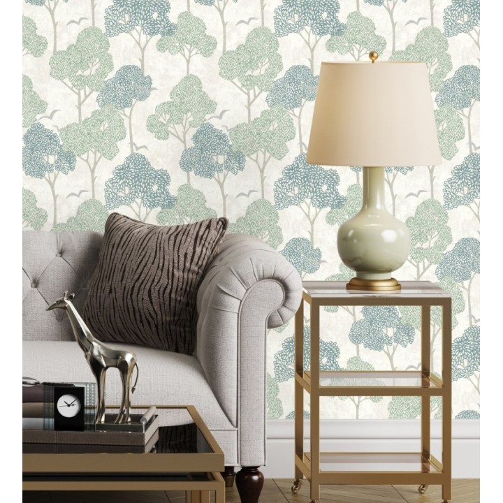 Papel pintado de árboles verdes y pájaros con efecto texturizado - Central Park 682079