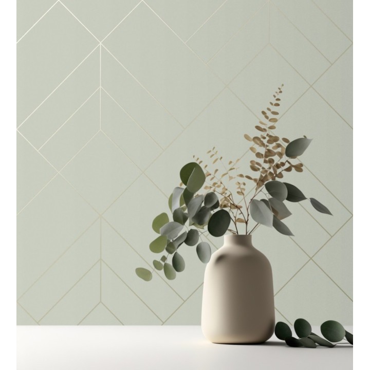 Papel pintado geométrico de rombos con líneas doradas fondo gris cálido estilo Art déco - Arnova 682082