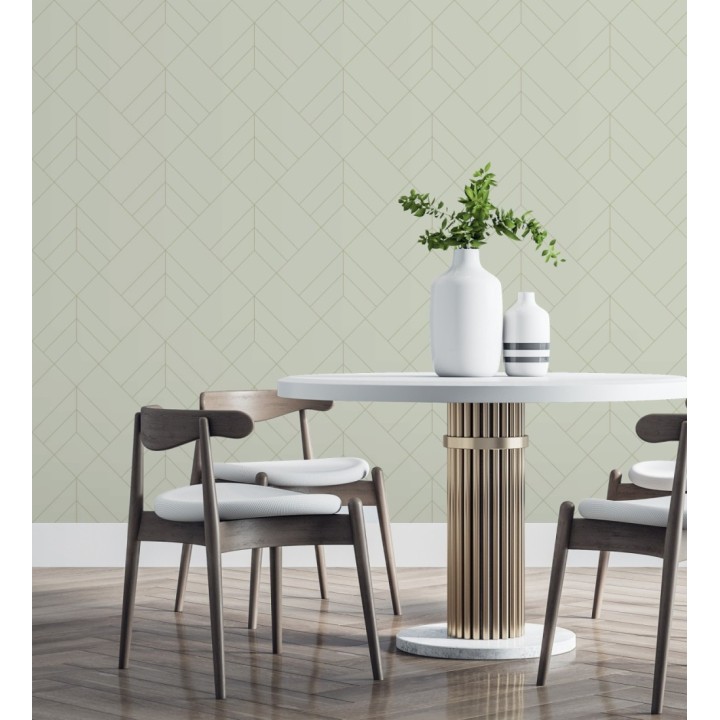 Papel pintado geométrico de rombos con líneas doradas fondo gris cálido estilo Art déco - Arnova 682082