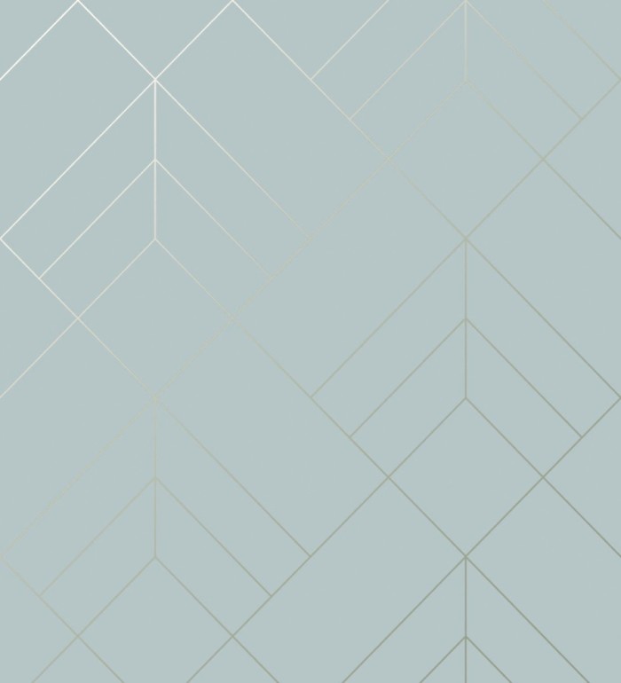 Papel pintado geométrico de rombos con líneas doradas fondo celeste estilo Art déco - Arnova 682084