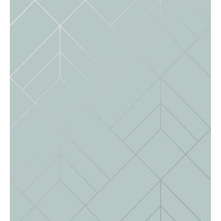 Papel pintado geométrico de rombos con líneas doradas fondo celeste estilo Art déco - Arnova 682084