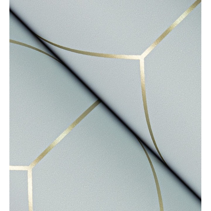Papel pintado geométrico de rombos con líneas doradas fondo celeste estilo Art déco - Arnova 682084