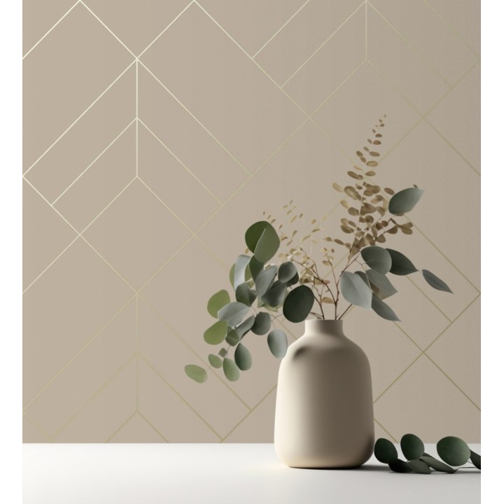 Papel pintado geométrico de rombos con líneas doradas fondo nude estilo Art déco - Arnova 682085