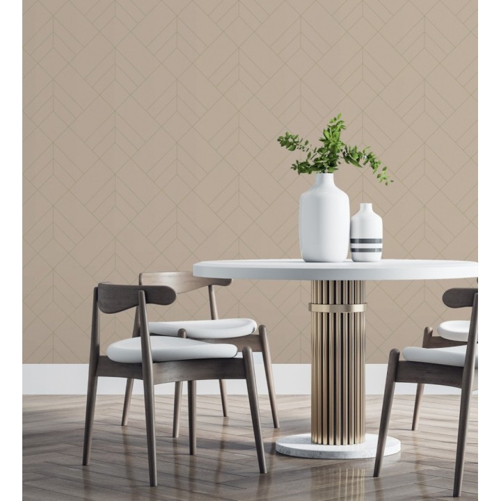 Papel pintado geométrico de rombos con líneas doradas fondo nude estilo Art déco - Arnova 682085