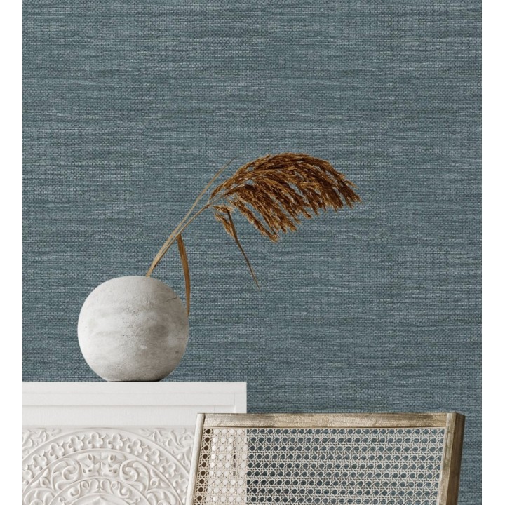 Papel pintado rafia con fibras de sisal teñido en azul plomo - Studs Texture 682096