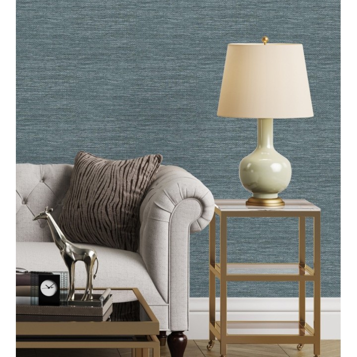 Papel pintado rafia con fibras de sisal teñido en azul plomo - Studs Texture 682096