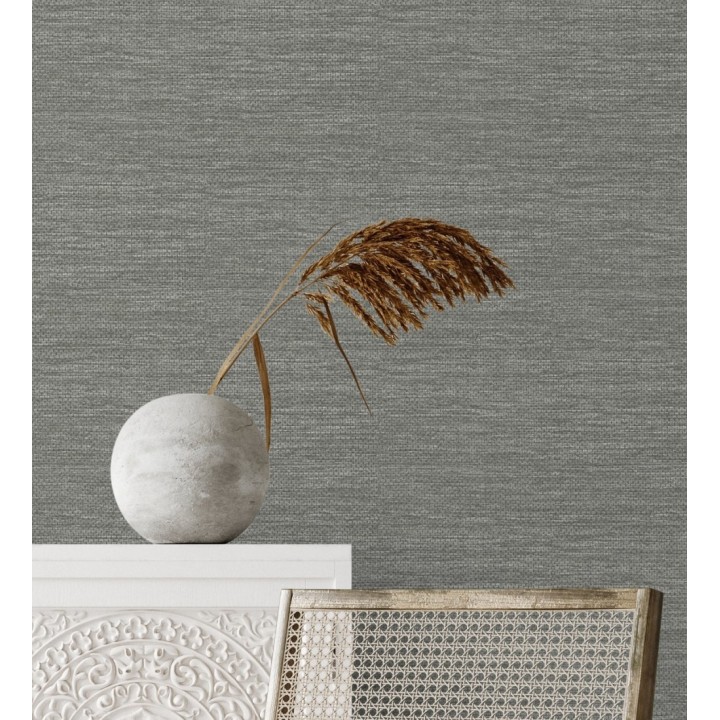 Papel pintado rafia con fibras de sisal teñido en gris visón - Studs Texture 682097