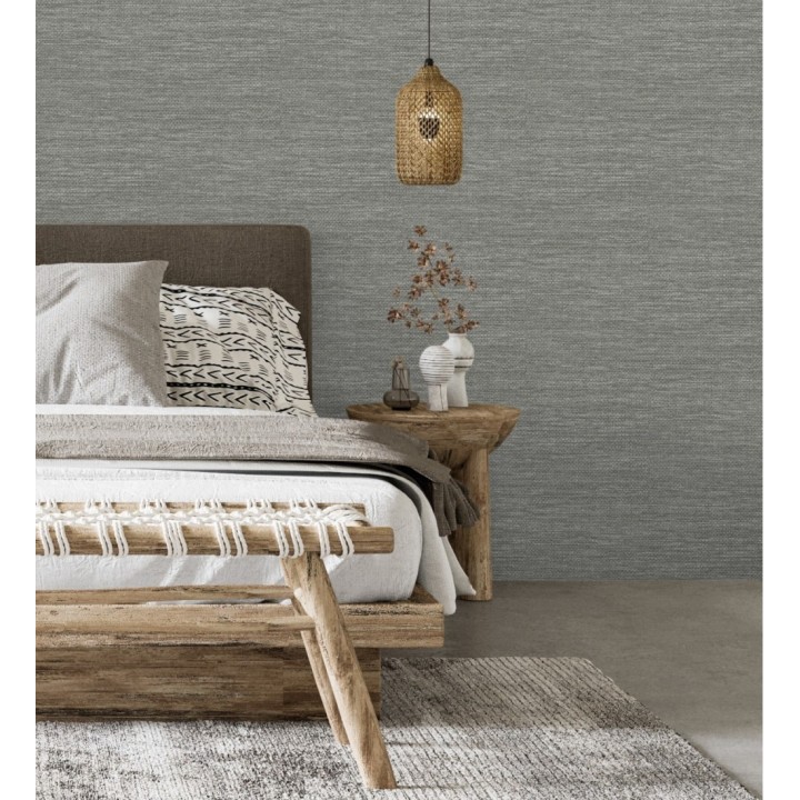 Papel pintado rafia con fibras de sisal teñido en gris visón - Studs Texture 682097