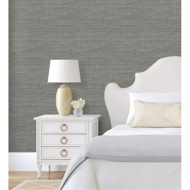 Papel pintado rafia con fibras de sisal teñido en gris visón - Studs Texture 682097