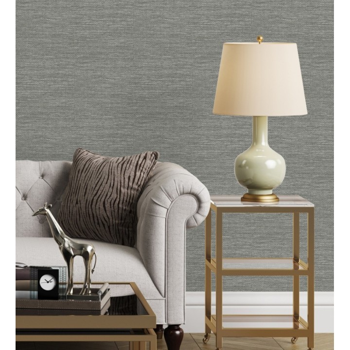 Papel pintado rafia con fibras de sisal teñido en gris visón - Studs Texture 682097