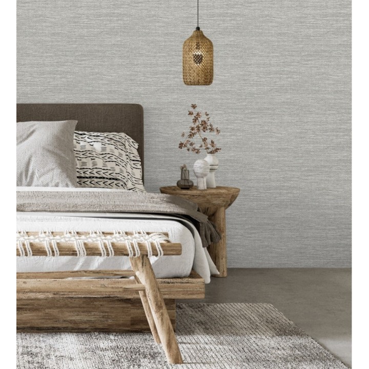 Papel pintado rafia con fibras de sisal teñido en gris - Studs Texture 682099
