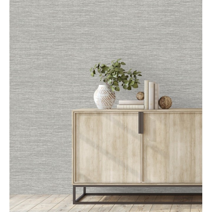 Papel pintado rafia con fibras de sisal teñido en gris - Studs Texture 682099
