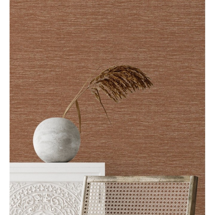 Papel pintado rafia con fibras de sisal teñido en marrón rojizo - Studs Texture 682101
