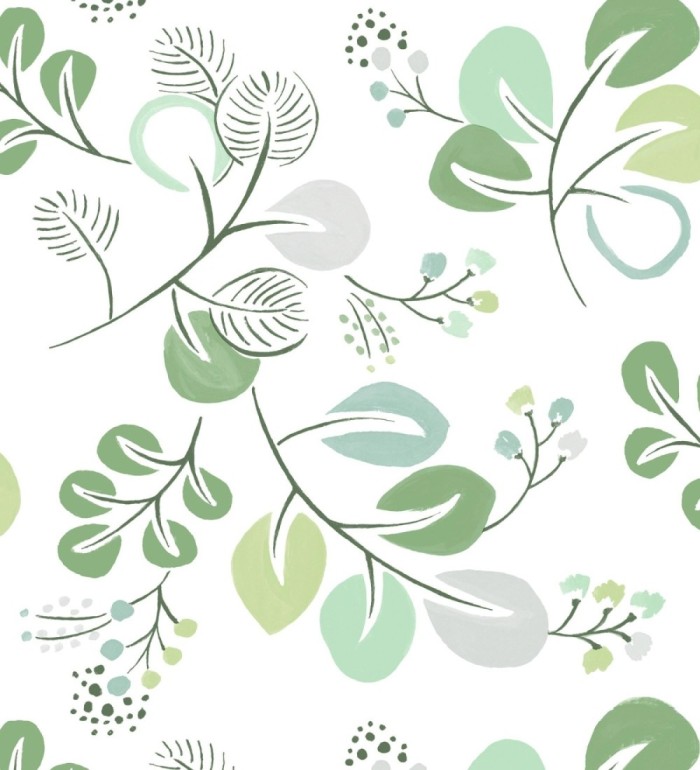 Papel pintado hojas estilo nórdico tonos verdes - Blossom Hall 682102