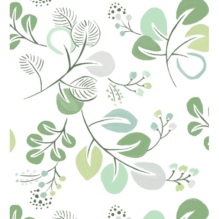 Papel pintado hojas estilo nórdico tonos verdes - Blossom Hall 682102