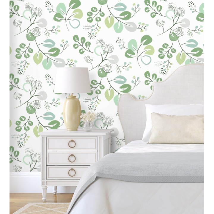 Papel pintado hojas estilo nórdico tonos verdes - Blossom Hall 682102