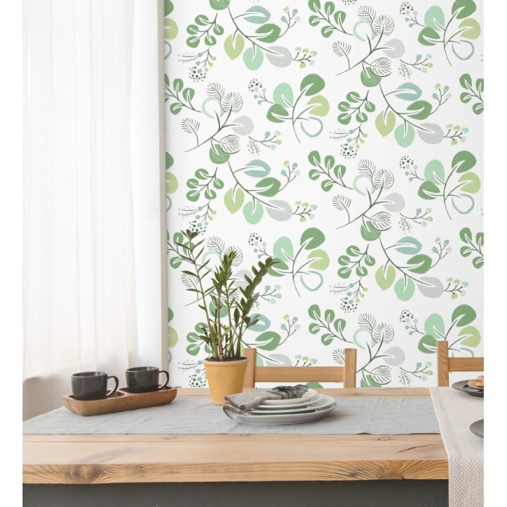 Papel pintado hojas estilo nórdico tonos verdes - Blossom Hall 682102