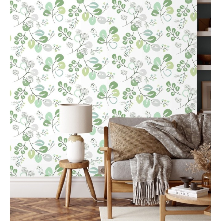 Papel pintado hojas estilo nórdico tonos verdes - Blossom Hall 682102