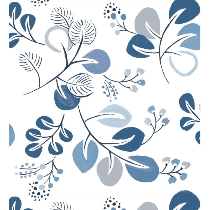 Papel pintado hojas estilo nórdico tonos azules - Blossom Hall 682103