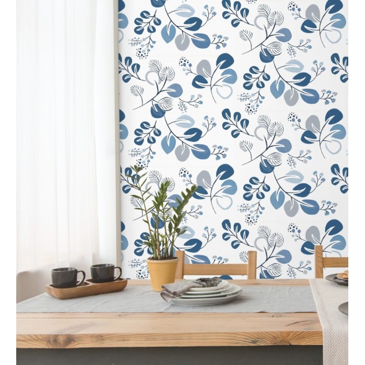 Papel pintado hojas estilo nórdico tonos azules - Blossom Hall 682103