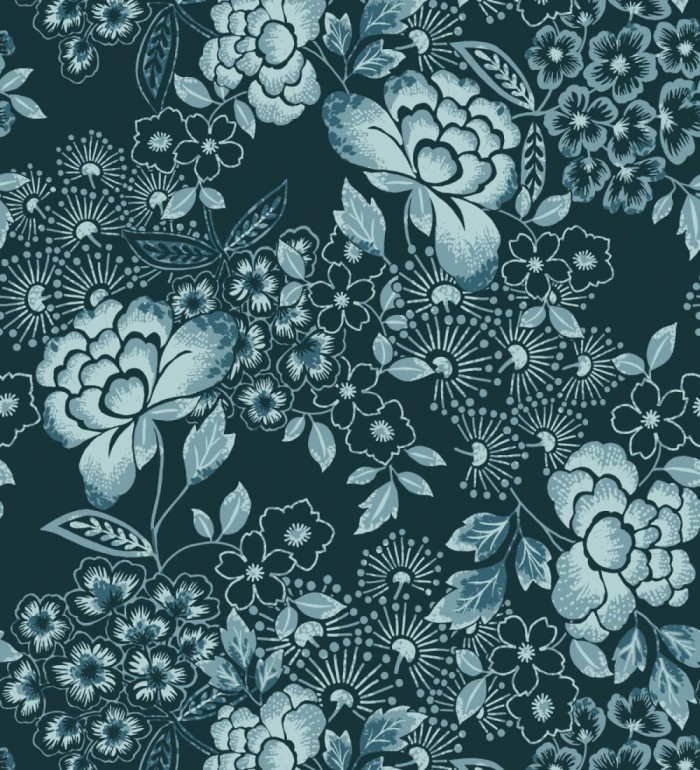 Papel pintado de flores estilo japonés azul oscuro - Amaral 682106
