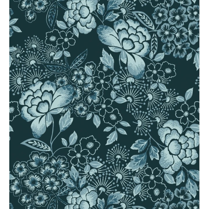 Papel pintado de flores estilo japonés azul oscuro - Amaral 682106