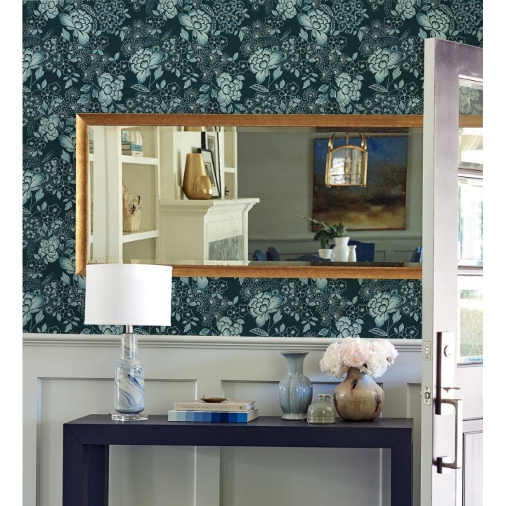 Papel pintado de flores estilo japonés azul oscuro - Amaral 682106