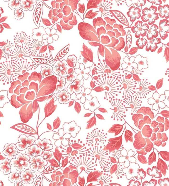 Papel pintado de flores estilo japonés rojo - Amaral 682107
