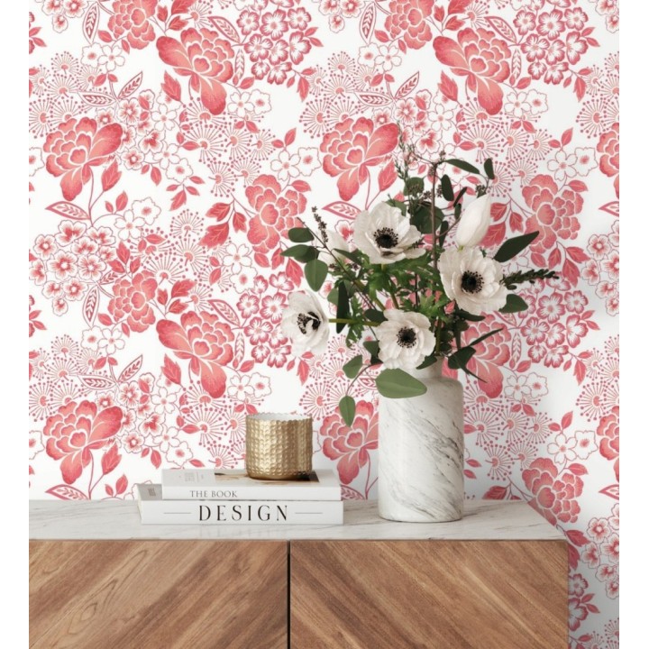Papel pintado de flores estilo japonés rojo - Amaral 682107