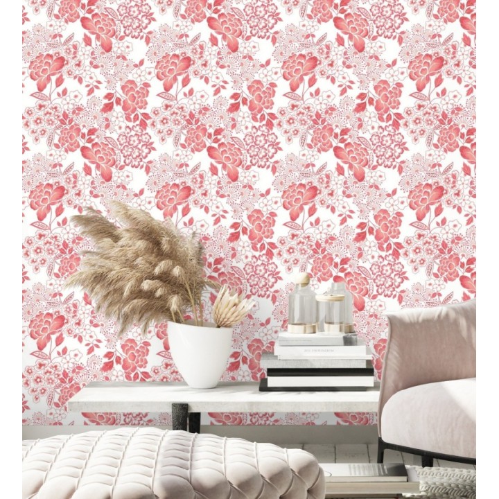 Papel pintado de flores estilo japonés rojo - Amaral 682107