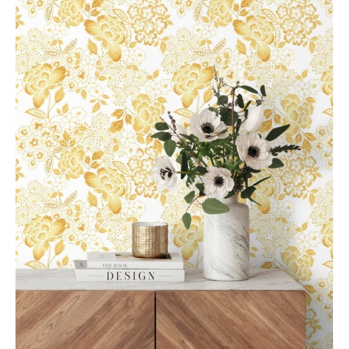 Papel pintado de flores estilo japonés amarillo - Amaral 682108