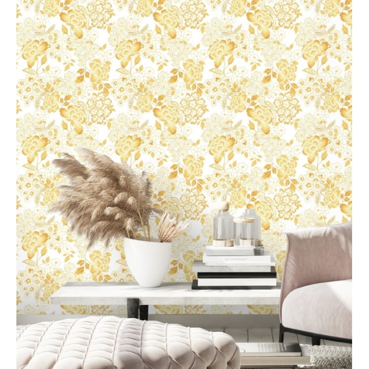 Papel pintado de flores estilo japonés amarillo - Amaral 682108