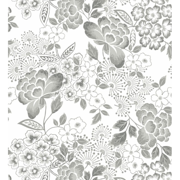 Papel pintado de flores estilo japonés gris - Amaral 682109
