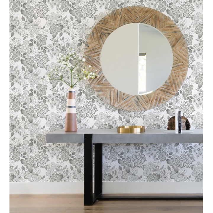 Papel pintado de flores estilo japonés gris - Amaral 682109