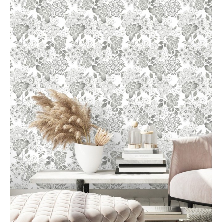 Papel pintado de flores estilo japonés gris - Amaral 682109